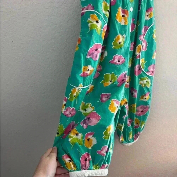 Vintage Baby Cary Jumpsuit Size 4T Green Floral Retro Pockets Made in USA - Picture 2 of 4
